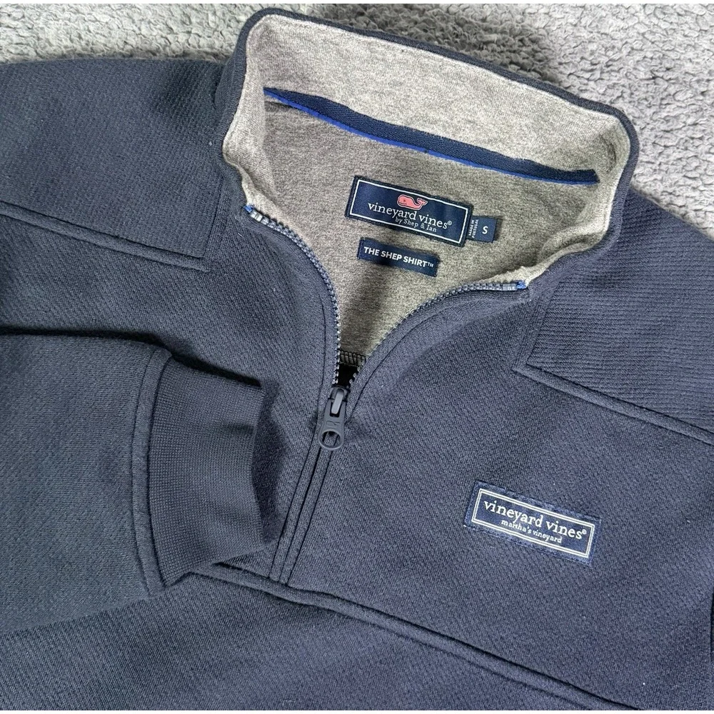 Vineyard Vines Shep Shirt Mens S Navy Blue Preppy Quarter Zip Pullover Pockets